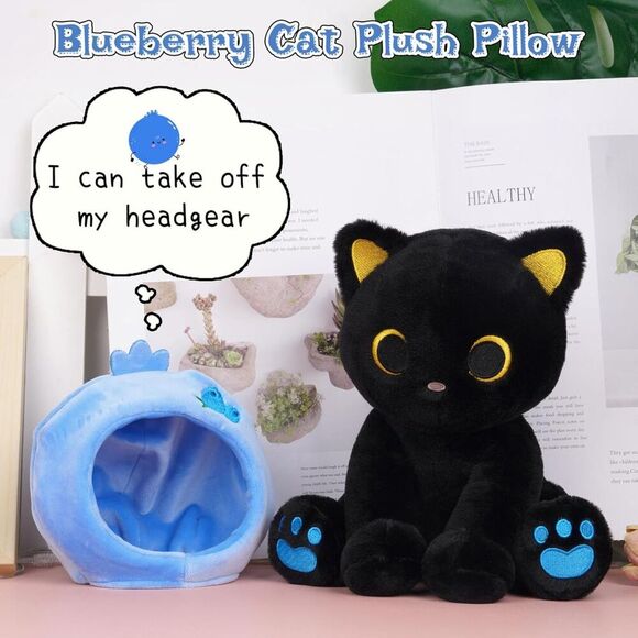 8inch Blueberry Black Cat Plush Stuffed Animals For Kids - Picture 4 of 5